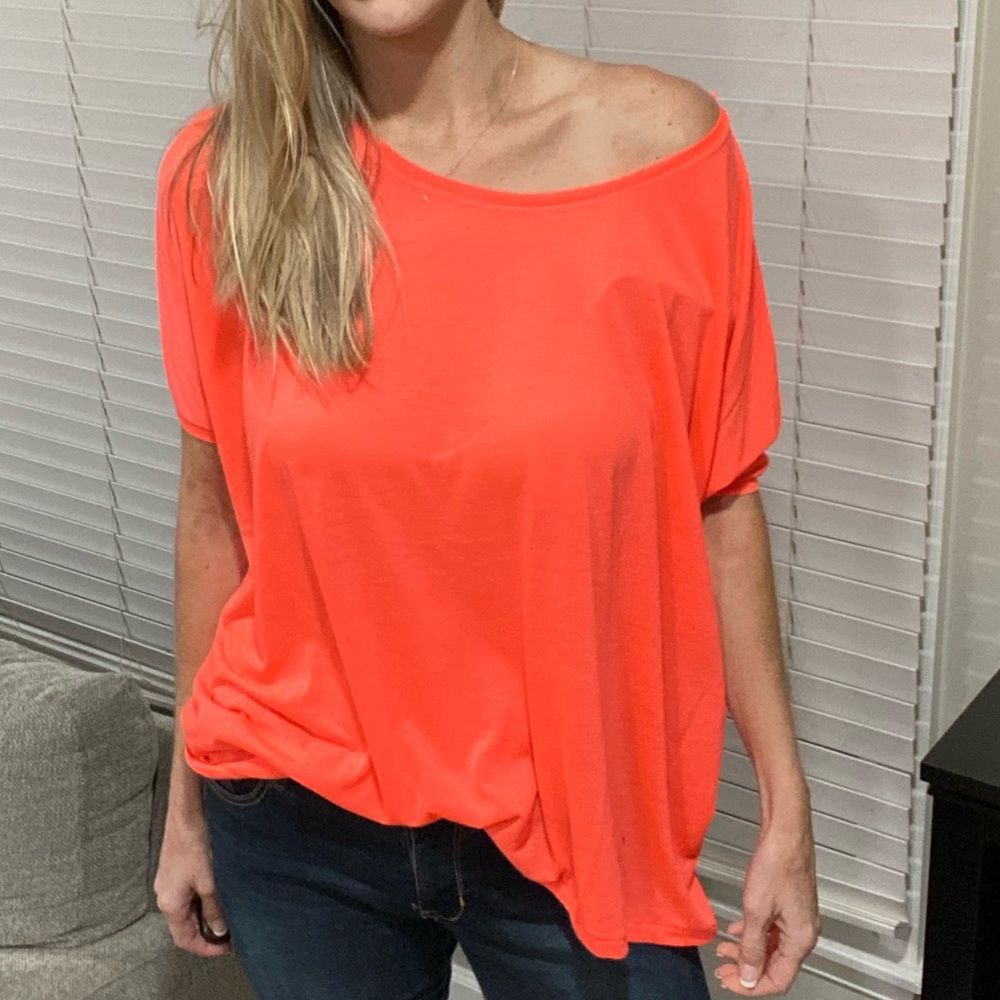 JUST FEMALE Oversized Neon Orange/Pink S/M Tee Shirt